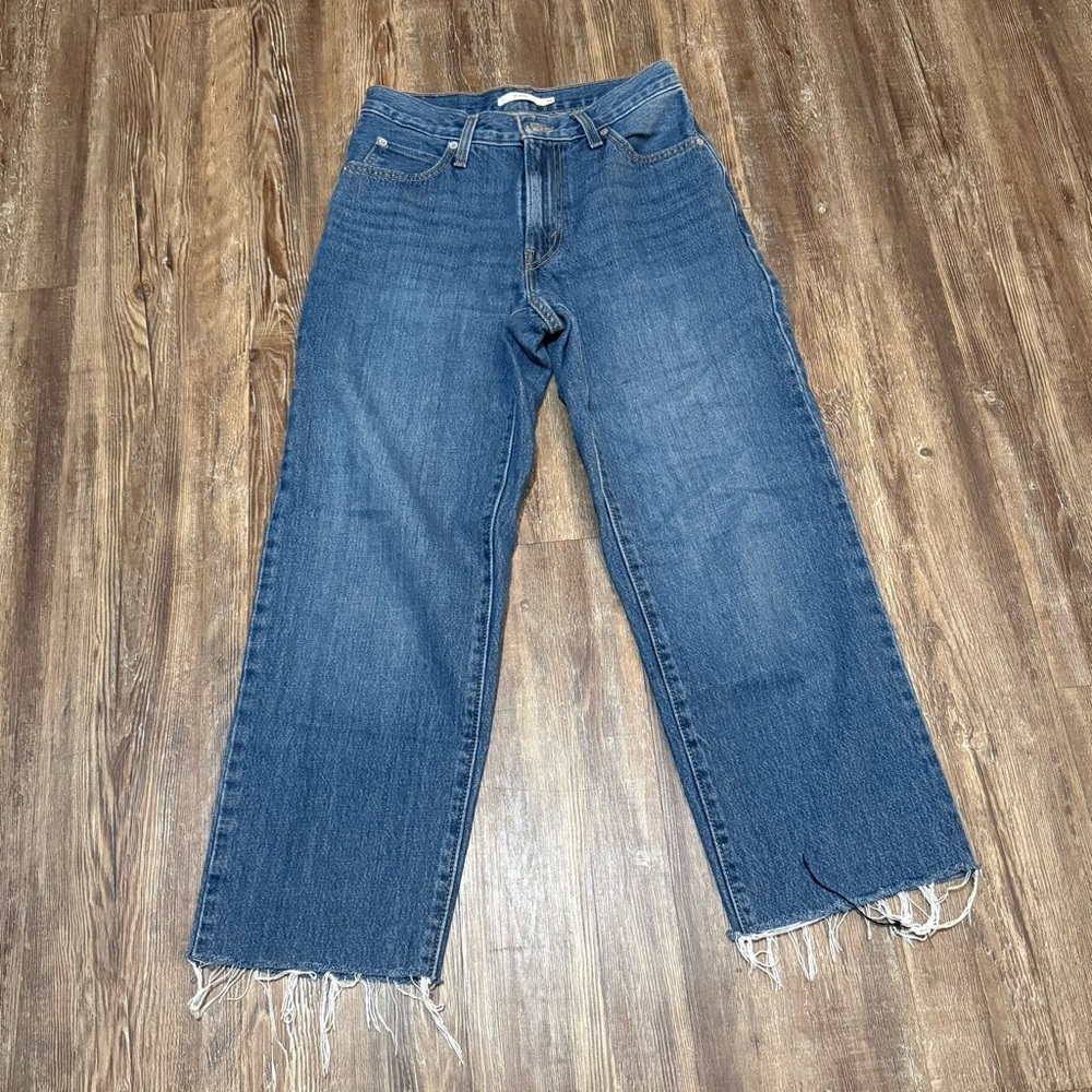 Levi's '94 Baggy Jeans Women's 26 Frayed Hem Cropped High Rise Relaxed Fit Denim